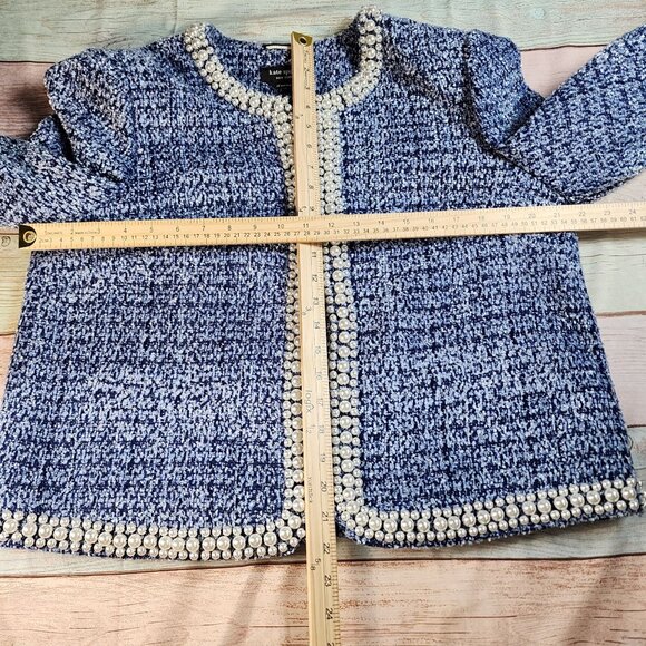 Kate Spade New York Gabrielle Blue Tweed Pearl-Trim Jacket Size 16 - Picture 11 of 14